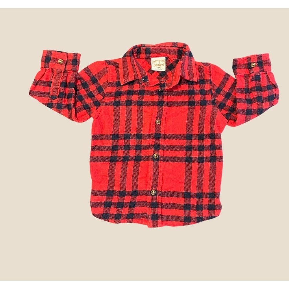 Jumping Beans Boys Red Navy Plaid Flannel Button Down Shirt 18M BJ74W150DR 1524